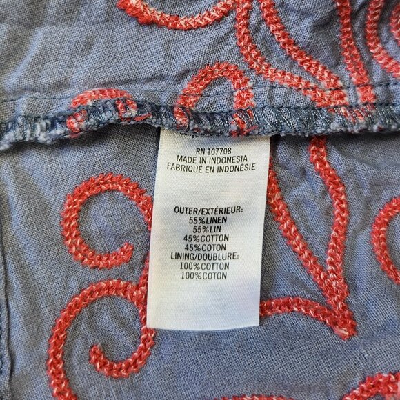 Tea Collection Amata Linen Cotton Chambray Embroidered Midi Skirt sz 2 - Picture 6 of 7